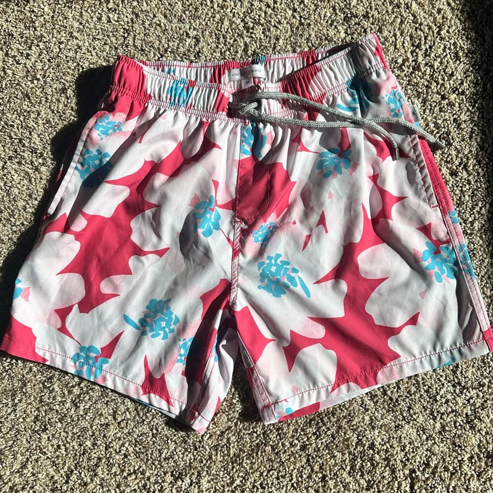 Vintage Summer Mens Swim Trunks in Pink‎ and Blue Floral Design Size Medium